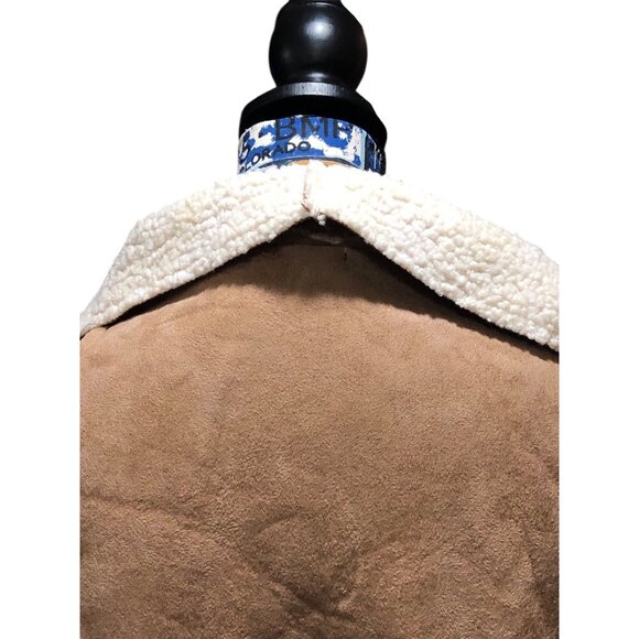 Tan Sherpa Lined Accent Open Front Vest Pockets Warm Cozy Snow Boho Sz L/XL - Picture 10 of 13